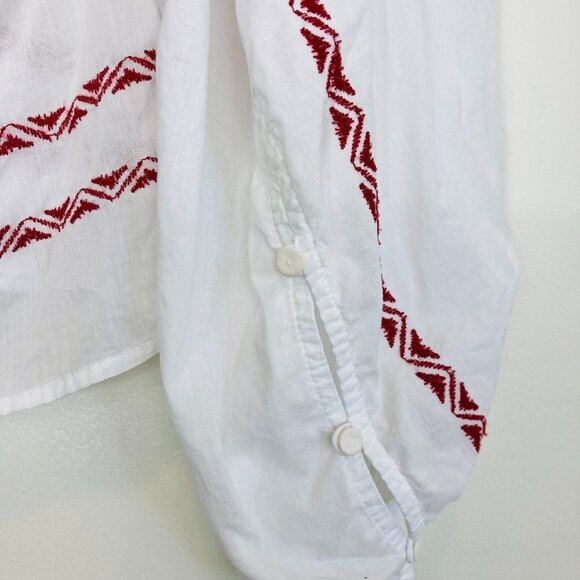 Joie Boho White Semi-Sheer Button-Back Bishop-Sleeved Embroidered Peasant top - Picture 6 of 10
